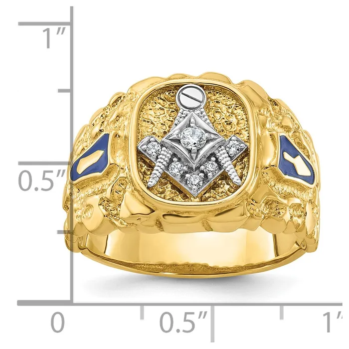 Rings 14k Twotone Gold Mens Polished and Nugget Textured Blue Lodge Master Masonic Ring Mounting Goldia