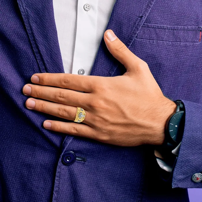 Rings 14k Twotone Gold Mens Polished and Nugget Textured Blue Lodge Master Masonic Ring Mounting Goldia