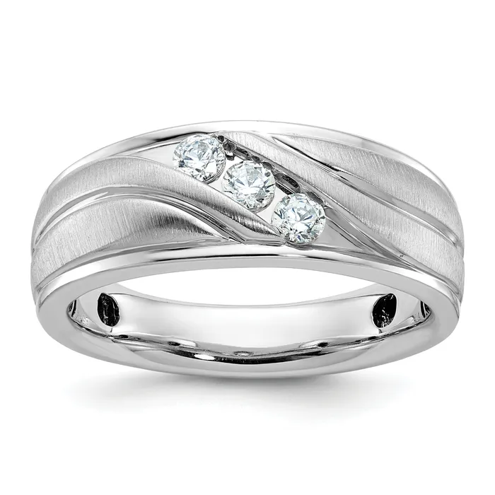 Rings 14k White Gold 13 Ct Lab Grown Diamond VSSI G Polished and Grooved Mens Ring Goldia Rings 14k White Gold 13 Ct Lab Grown Diamond VSSI G Polished and Grooved Mens Ring Goldia