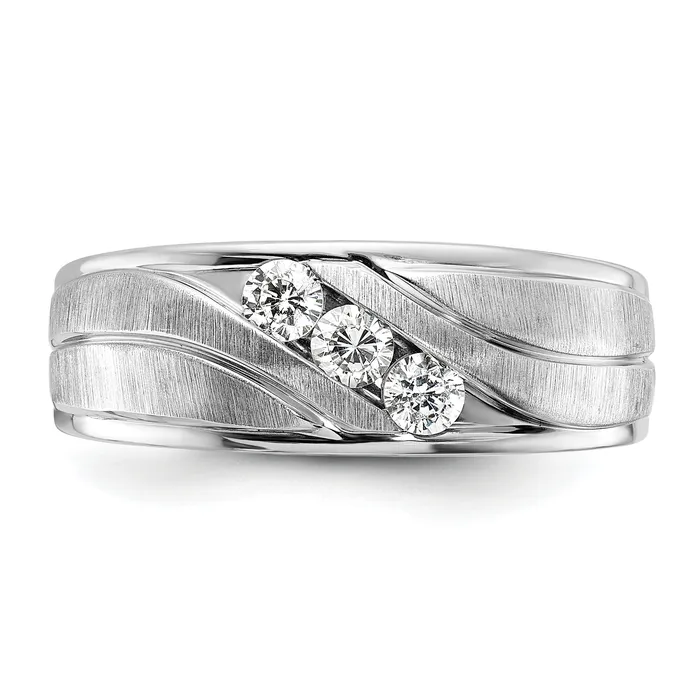 Rings 14k White Gold 13 Ct Lab Grown Diamond VSSI G Polished and Grooved Mens Ring Goldia