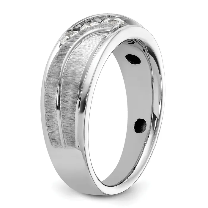 Rings 14k White Gold 13 Ct Lab Grown Diamond VSSI G Polished and Grooved Mens Ring Goldia