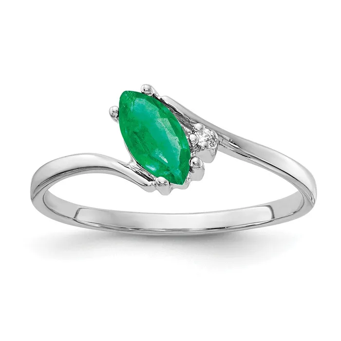 Rings 14k White Gold 7x35mm Marquise Emerald AA Diamond ring Goldia