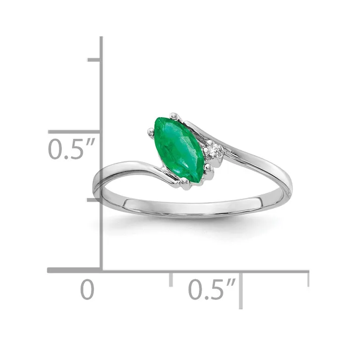 Rings 14k White Gold 7x35mm Marquise Emerald AA Diamond ring Goldia