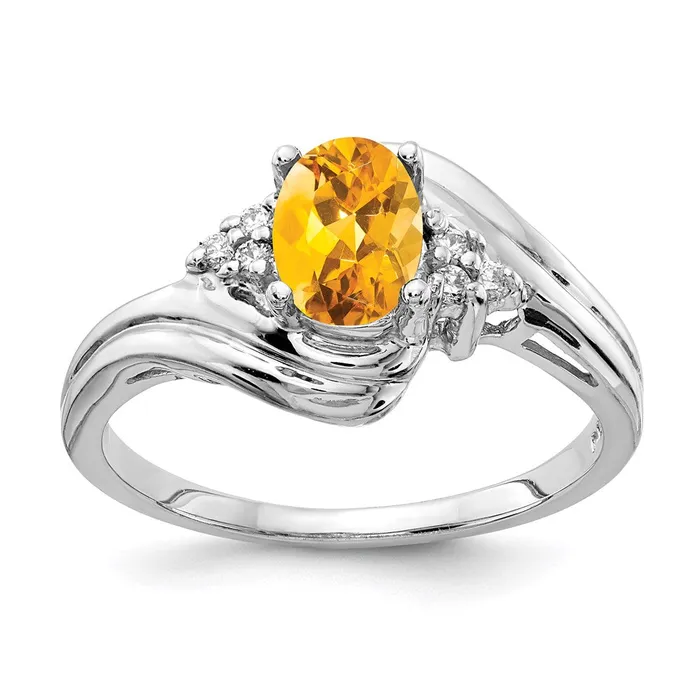 Rings 14k White Gold 7x5mm Oval Citrine A Real Diamond ring Goldia