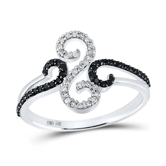 Rings 14k White Gold Round Black Diamond Swirl Ring 15 Cttw gndatlanta