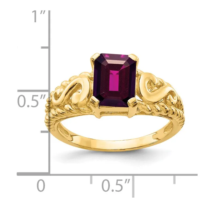 Rings 14k Yellow Gold 8x6mm Emerald Cut Rhodolite Garnet ring Goldia