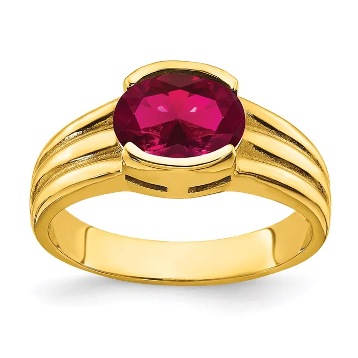 Rings 14K Yellow Gold 8x6mm Oval Created Ruby ring Goldia