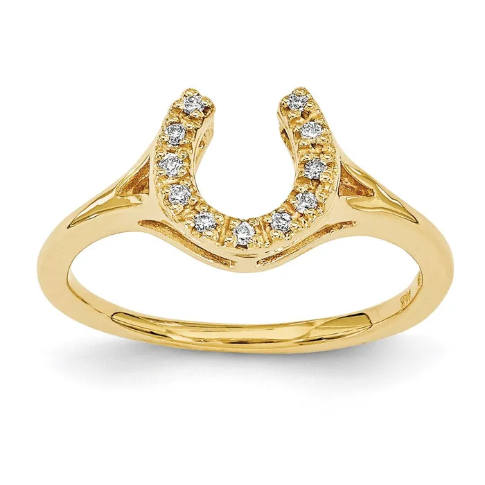 Rings 14K Yellow Gold Polished AA Real Diamond Horseshoe Ring Goldiacom