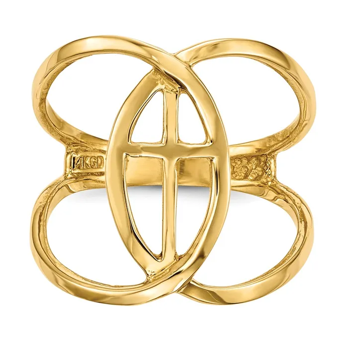 Rings 14K Yellow Gold Polished Cross and Ichthus Ring Goldia