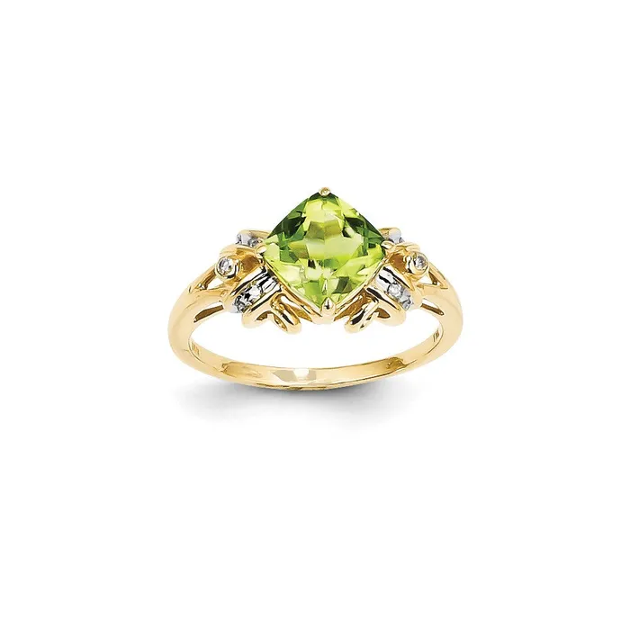 Rings 14K Yellow Gold Real Diamond and Peridot Square Ring Goldiacom