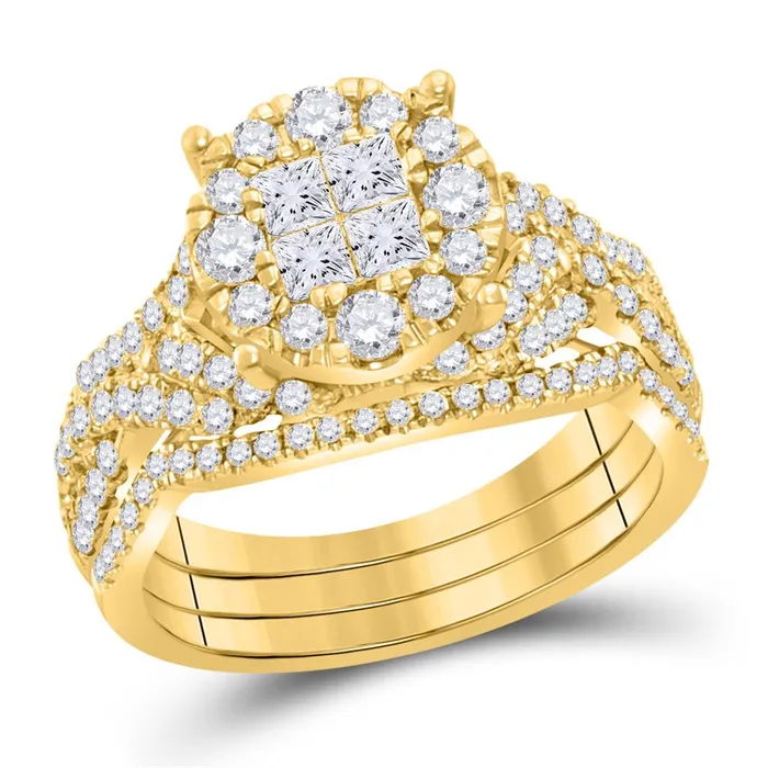 Rings gndatlanta 1 12 CT Natural Diamond Bridal Engagement Ring Set in Solid 14K Yellow Gold
