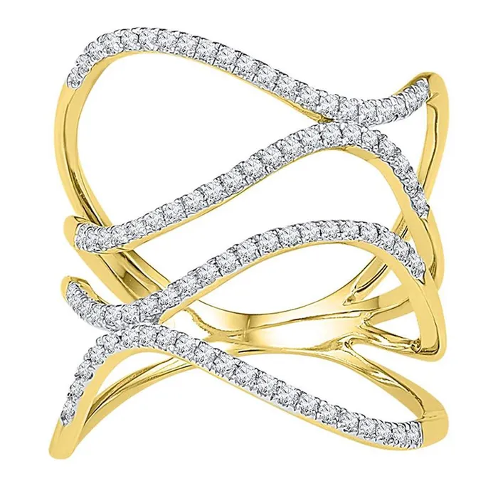 Rings gndatlanta 10k Yellow Gold Round Diamond Freeform Fashion Ring 38 Cttw Rings gndatlanta 10k Yellow Gold Round Diamond Freeform Fashion Ring 38 Cttw