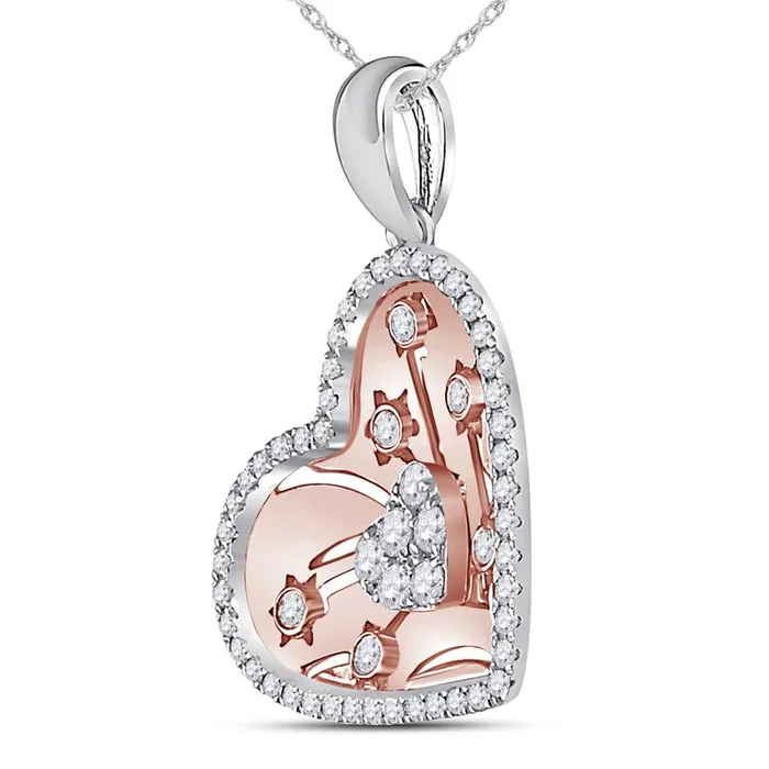 Rings gndatlanta 14k Twotone Gold Round Diamond Floral Cluster Heart Pendant 12 Cttw Rings gndatlanta 14k Twotone Gold Round Diamond Floral Cluster Heart Pendant 12 Cttw