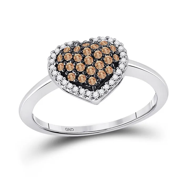 Rings gndatlanta 14k White Gold Brown Diamond Heart Ring 13 Cttw