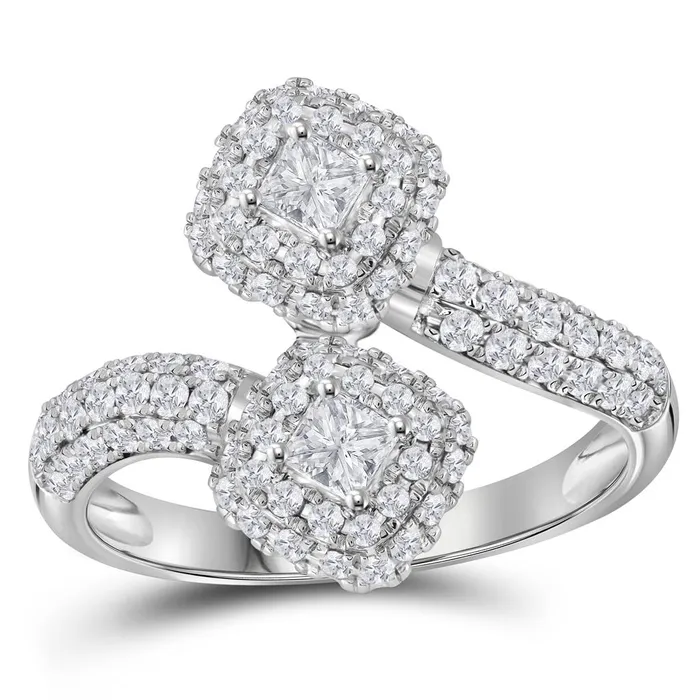Rings gndatlanta 14k White Gold Princess Diamond 2stone Bridal Engagement Ring 1 Ctw Certified