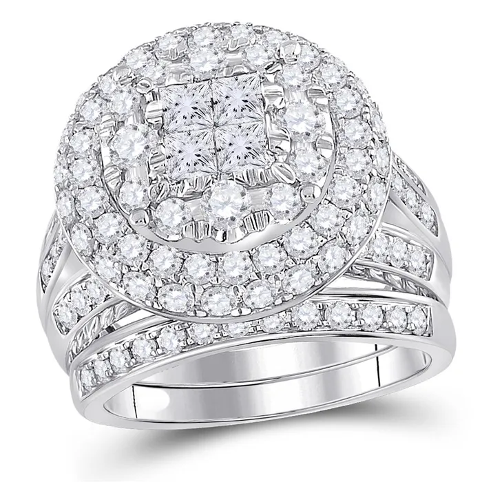 Rings gndatlanta 14k White Gold Princess Diamond Bridal Wedding Ring Set 3 Cttw