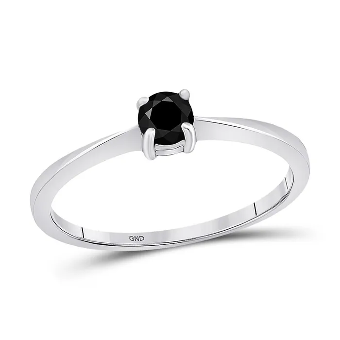 Rings gndatlanta 14k White Gold Round Black Diamond Solitaire Bridal Ring 14 Cttw