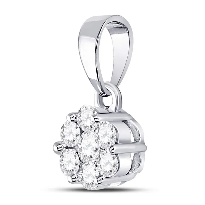 Rings gndatlanta 14k White Gold Round Diamond Flower Cluster Pendant 12 Cttw