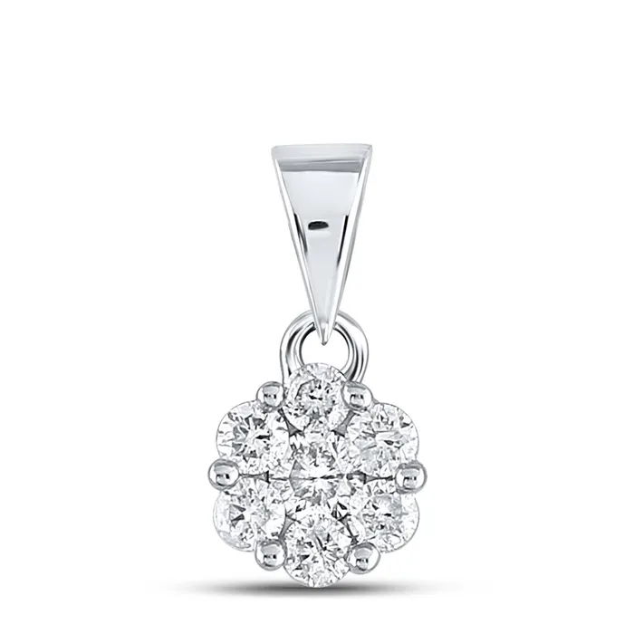 Rings gndatlanta 14k White Gold Round Diamond Flower Cluster Pendant 12 Cttw