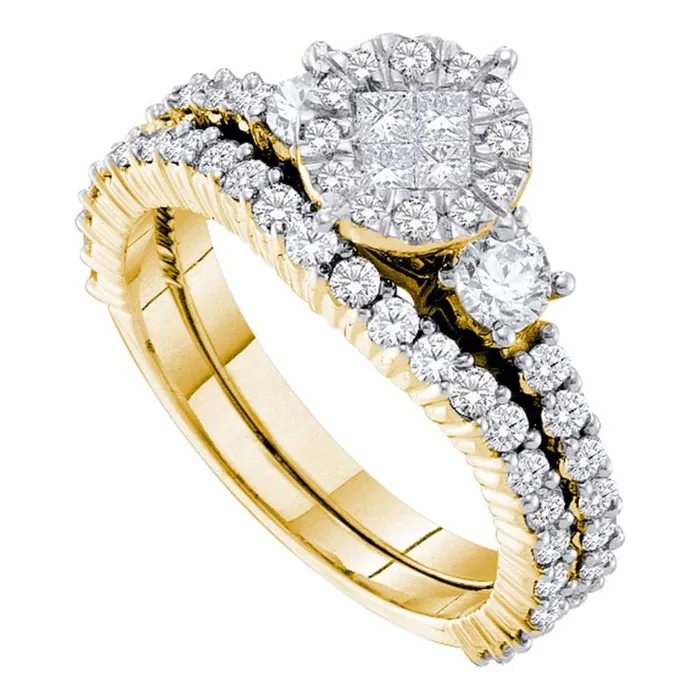 Rings gndatlanta 14k Yellow Gold Princess Diamond Bridal Wedding Ring Set 138 Cttw Rings gndatlanta 14k Yellow Gold Princess Diamond Bridal Wedding Ring Set 138 Cttw