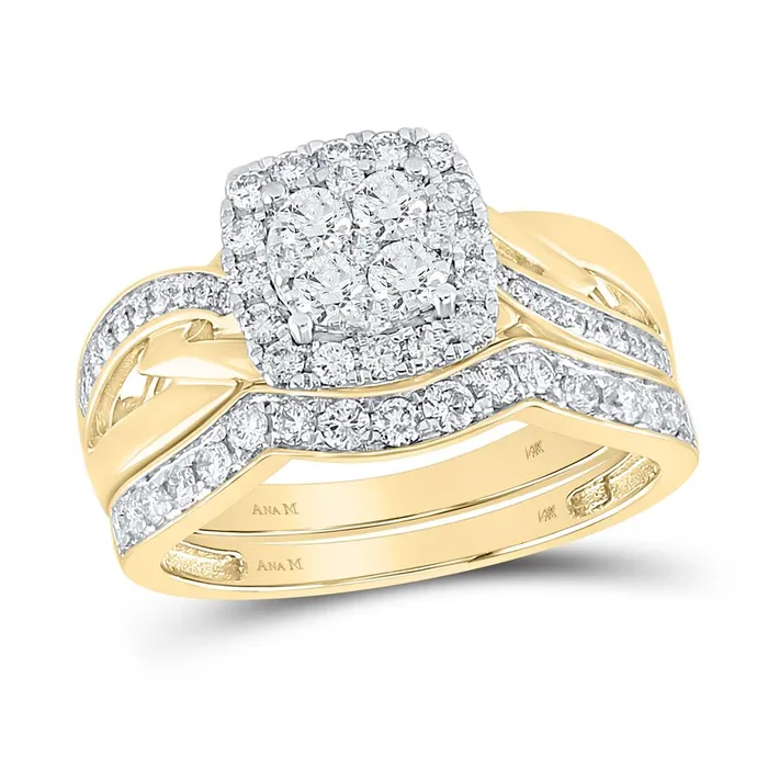 Rings gndatlanta 14k Yellow Gold Round Diamond Cluster Bridal Wedding Ring Set 1 Cttw Rings gndatlanta 14k Yellow Gold Round Diamond Cluster Bridal Wedding Ring Set 1 Cttw