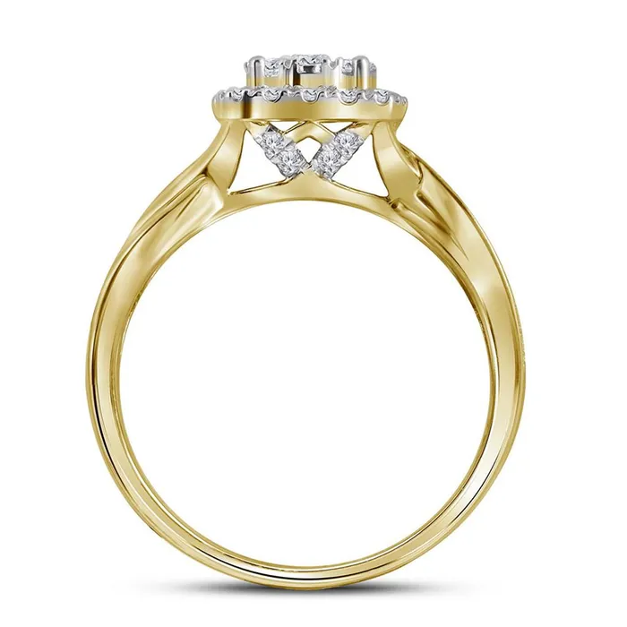 Rings gndatlanta 14k Yellow Gold Round Diamond Cluster Bridal Wedding Ring Set 1 Cttw