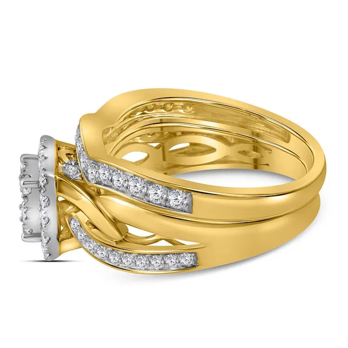 Rings gndatlanta 14k Yellow Gold Round Diamond Cluster Bridal Wedding Ring Set 1 Cttw