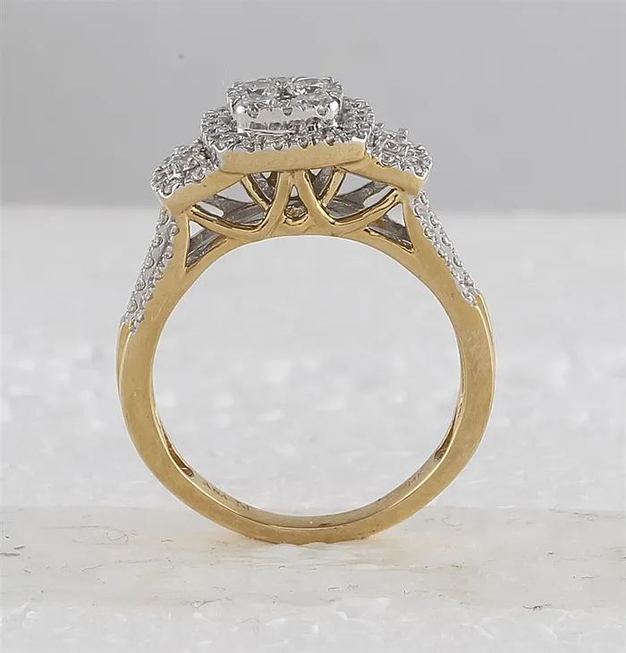 Rings gndatlanta 14k Yellow Gold Round Diamond Cluster Bridal Wedding Ring Set 1 Cttw