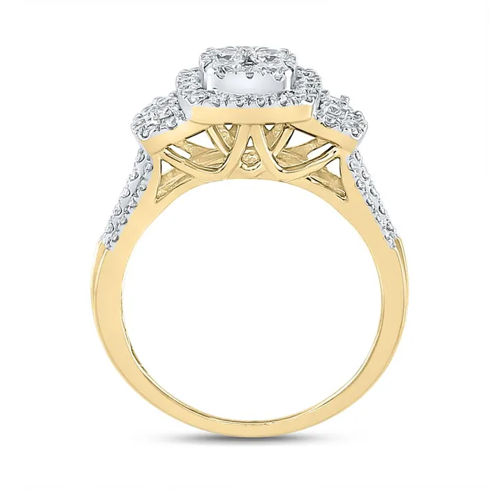 Rings gndatlanta 14k Yellow Gold Round Diamond Cluster Bridal Wedding Ring Set 1 Cttw