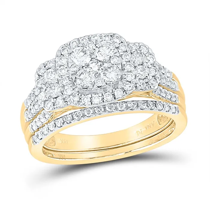 Rings gndatlanta 14k Yellow Gold Round Diamond Cluster Bridal Wedding Ring Set 1 Cttw