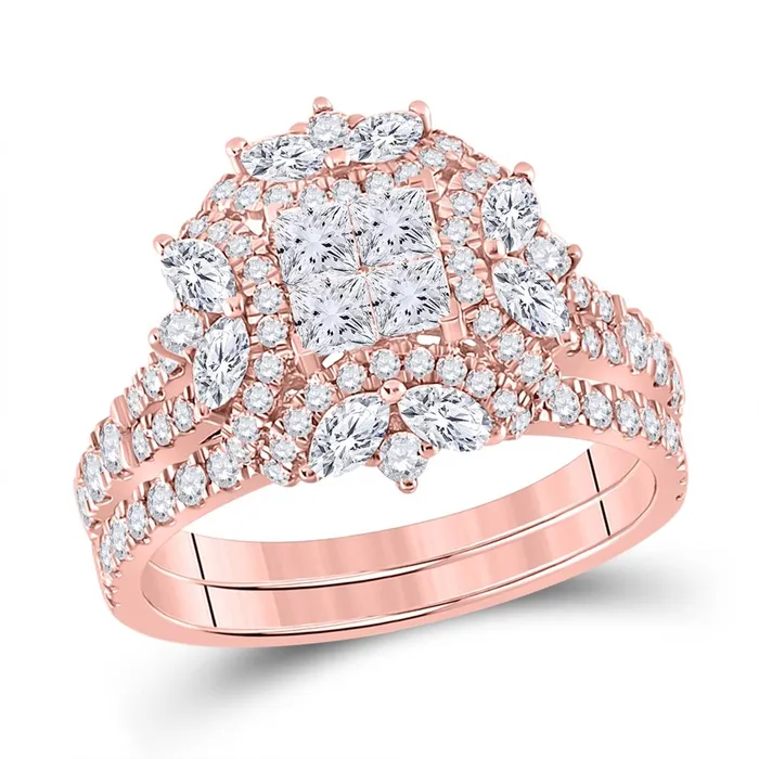 Rings gndatlanta 14kt Rose Gold Princess Marquise Diamond Bridal Wedding Ring Set 134 Cttw Rings gndatlanta 14kt Rose Gold Princess Marquise Diamond Bridal Wedding Ring Set 134 Cttw