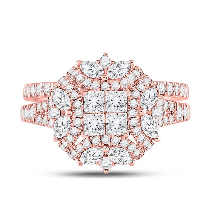 Rings gndatlanta 14kt Rose Gold Princess Marquise Diamond Bridal Wedding Ring Set 134 Cttw