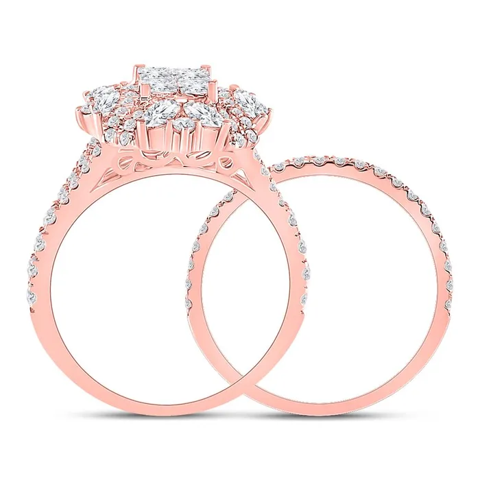 Rings gndatlanta 14kt Rose Gold Princess Marquise Diamond Bridal Wedding Ring Set 134 Cttw