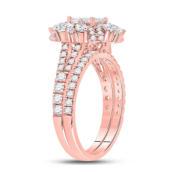 Rings gndatlanta 14kt Rose Gold Princess Marquise Diamond Bridal Wedding Ring Set 134 Cttw