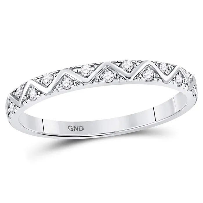 Rings gndatlanta 14kt White Gold Round Diamond Zigzag Stackable Band Ring 110 Cttw Rings gndatlanta 14kt White Gold Round Diamond Zigzag Stackable Band Ring 110 Cttw