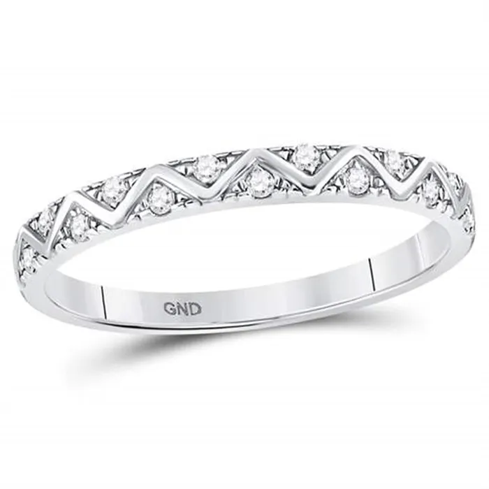 Rings gndatlanta 14kt White Gold Round Diamond Zigzag Stackable Band Ring 110 Cttw