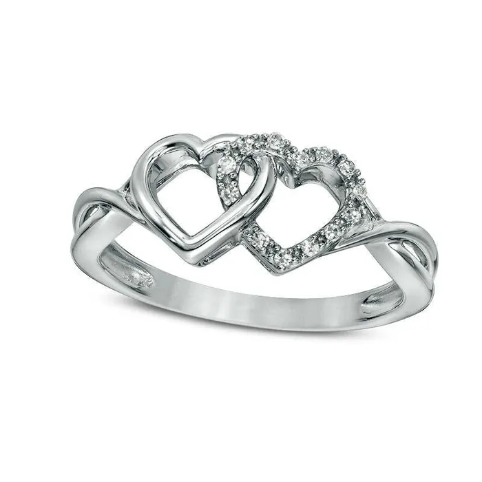 Rings Goldia 005 CT TW Natural Diamond Interlocking Hearts Twist Ring in Solid 10K White Gold