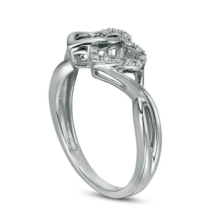 Rings Goldia 005 CT TW Natural Diamond Interlocking Hearts Twist Ring in Solid 10K White Gold Rings Goldia 005 CT TW Natural Diamond Interlocking Hearts Twist Ring in Solid 10K White Gold