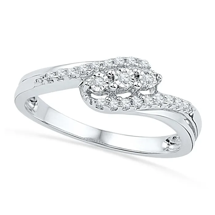 Rings Goldia 010 CT TW Natural Diamond Three Stone Bypass Promise Ring in Sterling Silver Rings Goldia 010 CT TW Natural Diamond Three Stone Bypass Promise Ring in Sterling Silver