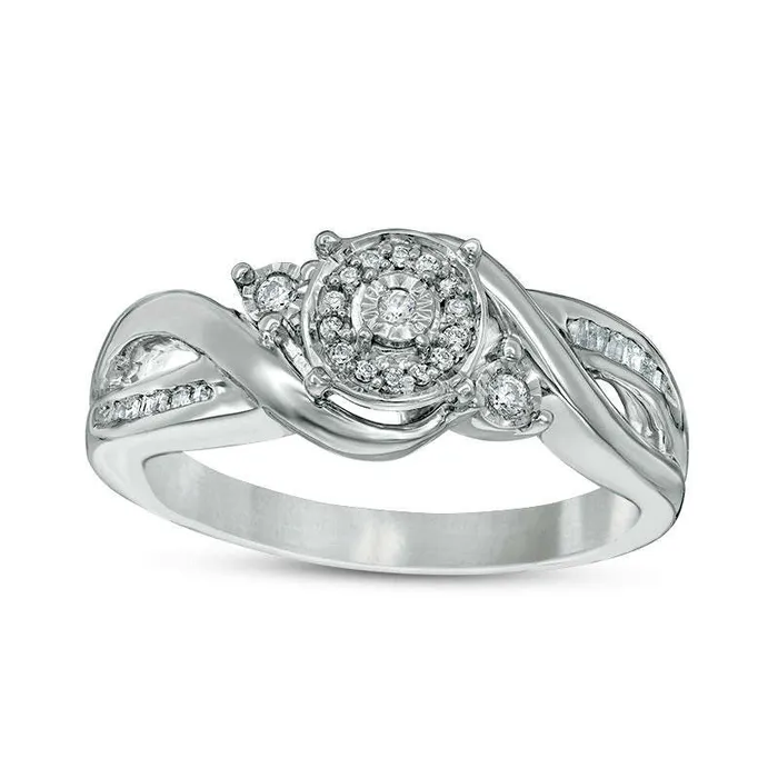 Rings Goldia 013 CT TW Baguette and Round Natural Diamond Frame Bypass Promise Ring in Sterling Silver Rings Goldia 013 CT TW Baguette and Round Natural Diamond Frame Bypass Promise Ring in Sterling Silver