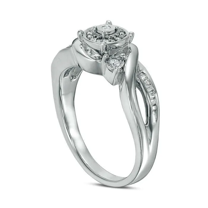 Rings Goldia 013 CT TW Baguette and Round Natural Diamond Frame Bypass Promise Ring in Sterling Silver Rings Goldia 013 CT TW Baguette and Round Natural Diamond Frame Bypass Promise Ring in Sterling Silver