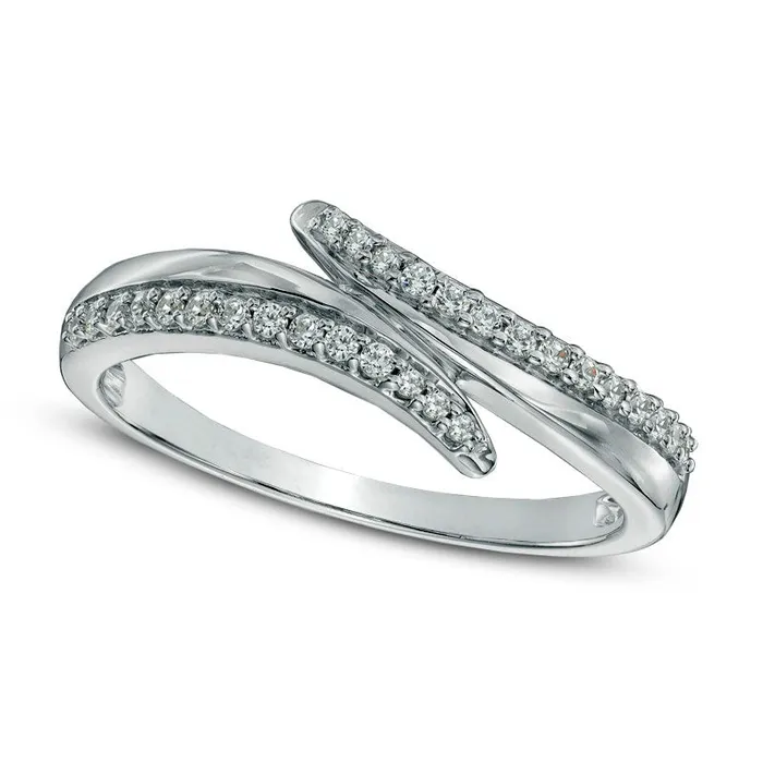 Rings Goldia 017 CT TW Natural Diamond Bypass Ring in Solid 10K White Gold