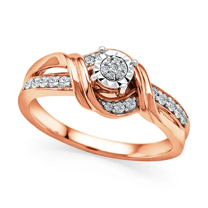 Rings Goldia 017 CT TW Natural Diamond Composite Twist Promise Ring in Sterling Silver and Solid 14K Rose Gold Plate Rings Goldia 017 CT TW Natural Diamond Composite Twist Promise Ring in Sterling Silver and Solid 14K Rose Gold Plate