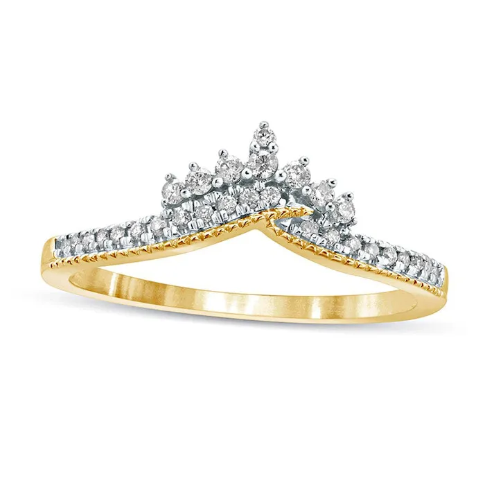 Rings Goldia 017 CT TW Natural Diamond Crown Chevron Antique VintageStyle Wedding Band in Solid 10K Yellow Gold Rings Goldia 017 CT TW Natural Diamond Crown Chevron Antique VintageStyle Wedding Band in Solid 10K Yellow Gold