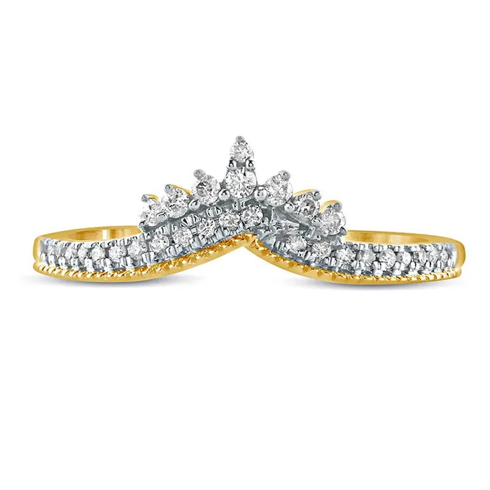 Rings Goldia 017 CT TW Natural Diamond Crown Chevron Antique VintageStyle Wedding Band in Solid 10K Yellow Gold Rings Goldia 017 CT TW Natural Diamond Crown Chevron Antique VintageStyle Wedding Band in Solid 10K Yellow Gold