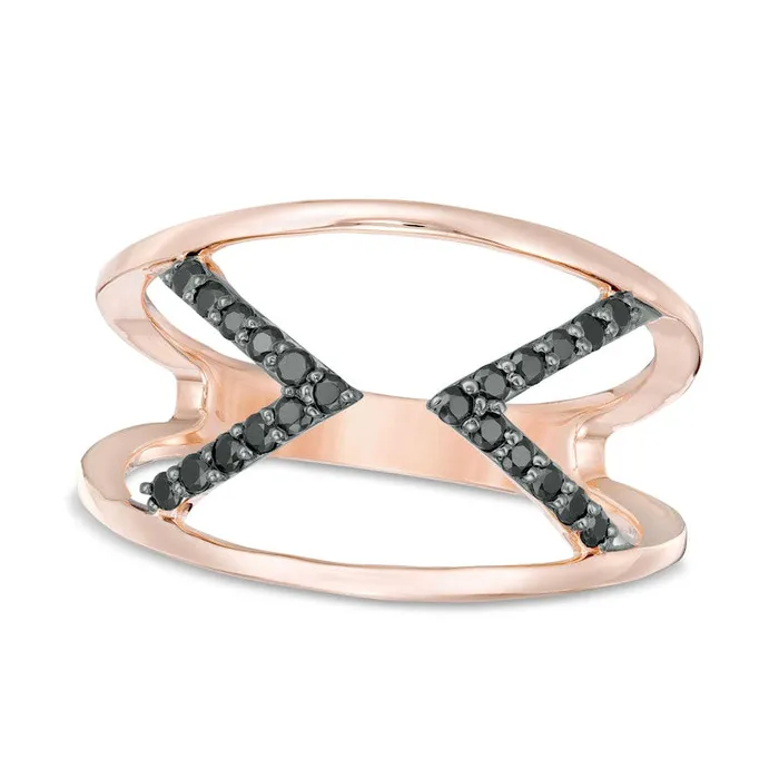 Rings Goldia 020 CT TW Enhanced Black Natural Diamond Double Arrow Open Shank Ring in Solid 10K Rose Gold Rings Goldia 020 CT TW Enhanced Black Natural Diamond Double Arrow Open Shank Ring in Solid 10K Rose Gold