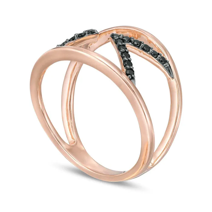 Rings Goldia 020 CT TW Enhanced Black Natural Diamond Double Arrow Open Shank Ring in Solid 10K Rose Gold Rings Goldia 020 CT TW Enhanced Black Natural Diamond Double Arrow Open Shank Ring in Solid 10K Rose Gold