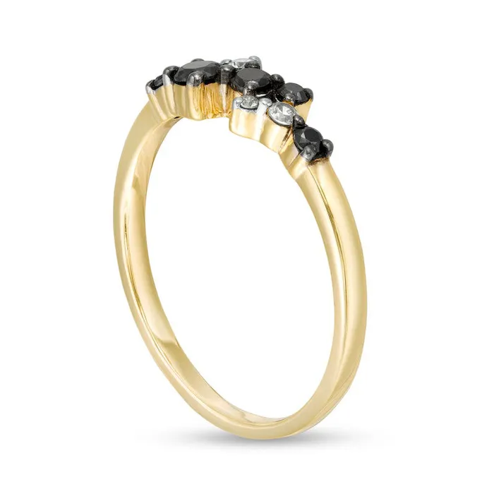Rings Goldia 025 CT TW Enhanced Black and White Natural Diamond Scatter Ring in Solid 10K Yellow Gold Rings Goldia 025 CT TW Enhanced Black and White Natural Diamond Scatter Ring in Solid 10K Yellow Gold