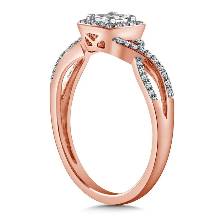 Rings Goldia 025 CT TW Quad PrincessCut Natural Diamond Frame Twist Shank Promise Ring in Solid 10K Rose Gold Rings Goldia 025 CT TW Quad PrincessCut Natural Diamond Frame Twist Shank Promise Ring in Solid 10K Rose Gold