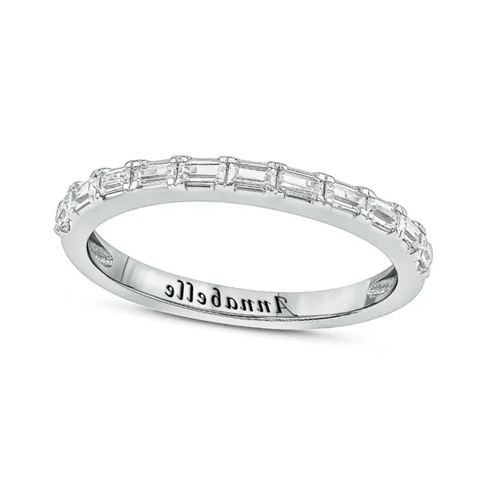 Rings Goldia 033 CT TW Baguette Natural Diamond Engravable Anniversary Band in Solid 10K White Gold 1 Line